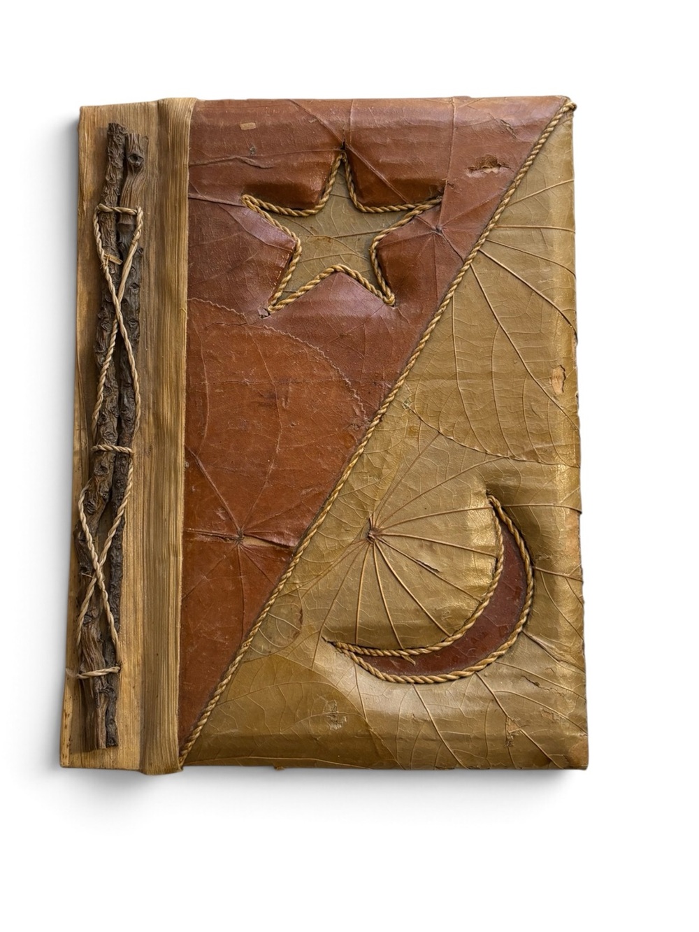 Handcrafted Natural Fiber Crescent Moon and Star Photo Album Journal